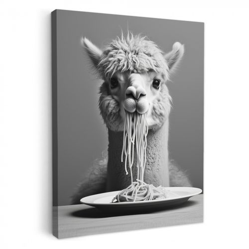 Tableau sur toile - Alpaga - Pâtes - Noir - Blanc - Drôle - Animaux
