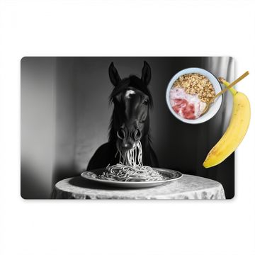 Sets de table - Cheval - Assiette - Pâtes - Nappe - Noir et blanc - Animaux