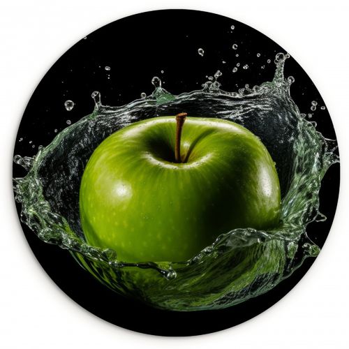 Tableau rond - Pomme - Vert - Fruit - Eau - Noir