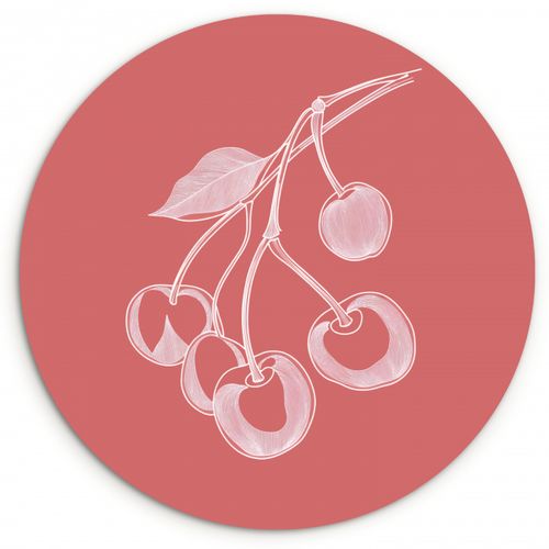 Tableau rond - Illustration de ligne - Cerisier - Branche - Blanc