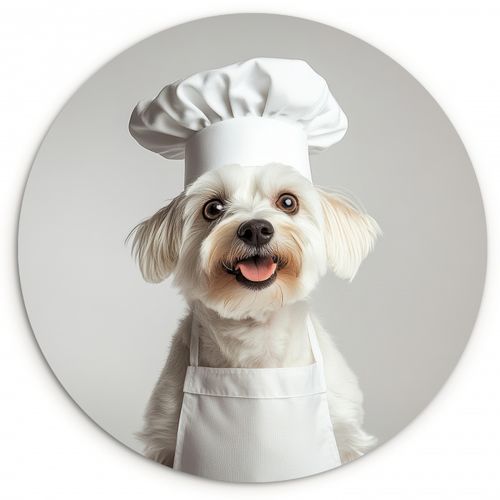 Tableau rond - Chien - Blanc - Cuisinier