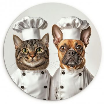 Tableau rond - Chat - Chien - Vêtements de cuisine