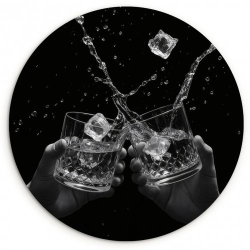 Tableau rond - Verres Whicky - Ice - Splashes - Noir