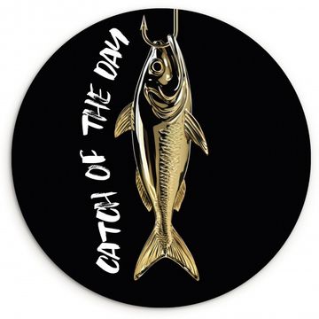 Tableau rond - Poisson - Noir - Or - Texte