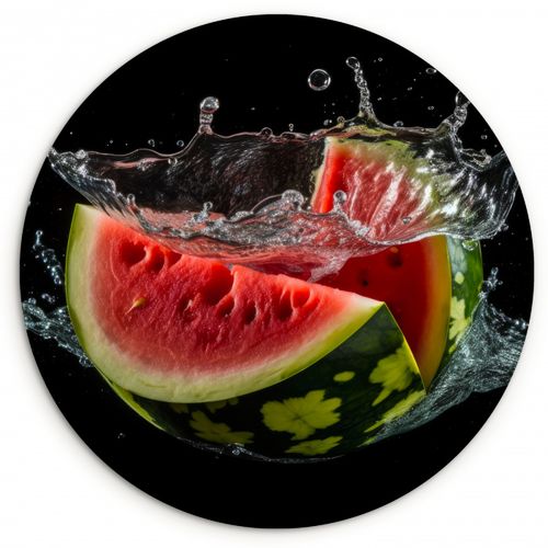 Tableau rond - Pastèque - Noir - Eau - Fruit - Melon