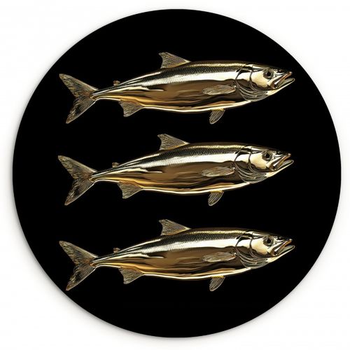 Tableau rond - Poissons - Or - Noir