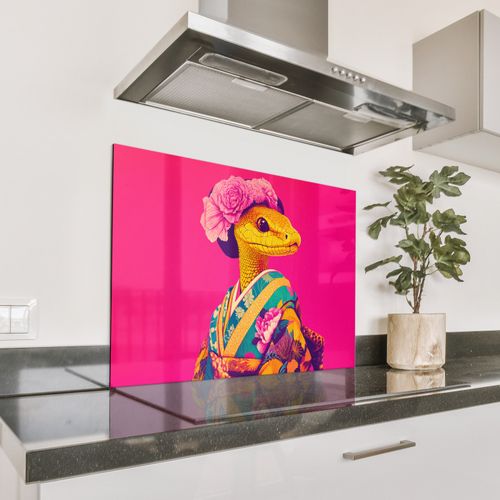 Fond de hotte - Lézard - Fleurs - Rose - Kimono