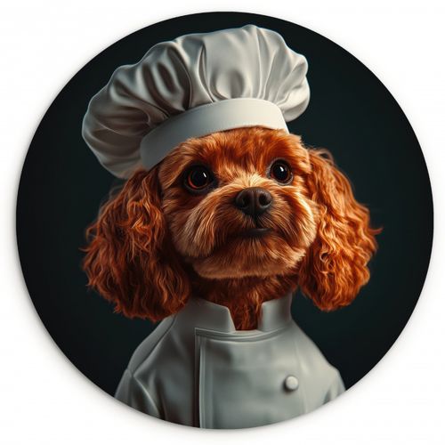 Tableau rond - Brun - Cuisinier - Chien