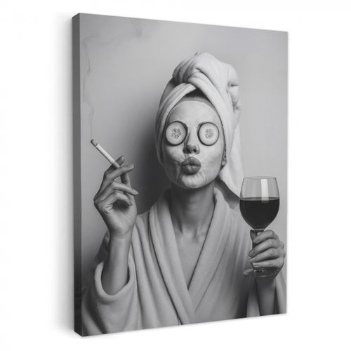 Tableau sur toile - Femme - Masque - Vin - Cigarette