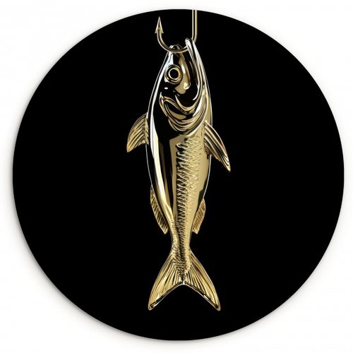 Tableau rond - Or - Poisson - Crochet - Noir