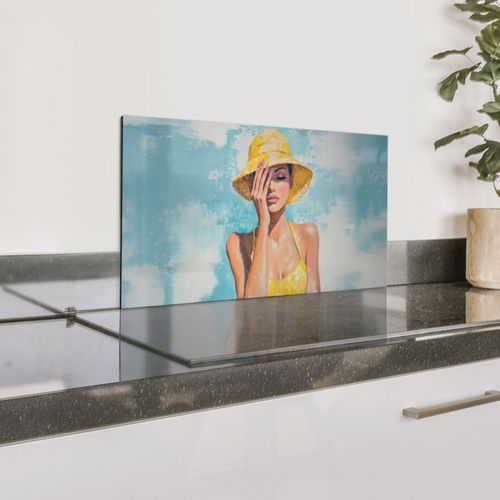 Peinture - Femme - Chapeau - Jaune