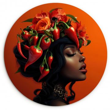 Tableau rond - Femme - Piments - Fleurs