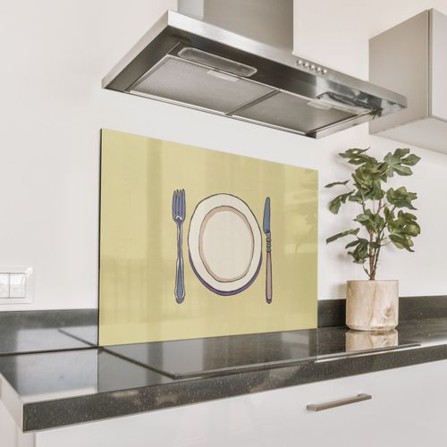 Fond de hotte - Illustration - Assiette - Couverts - Beige