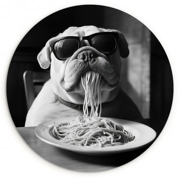 Tableau rond - Chien - Bouledogue - Lunettes - Dur - Animaux