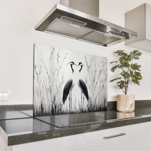 Fond de hotte - Grue - Herbe - Forme de coeur - Noir