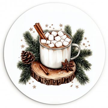 Tableau rond - Hiver - Bois - Lait chocolaté - Boisson - Noël