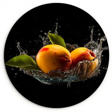 Tableau rond - Mangue - Fruit - Eau - Noir - Feuille