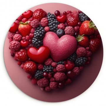 Tableau rond - Fruits - Coeurs - Fraises - Framboises - Myrtilles
