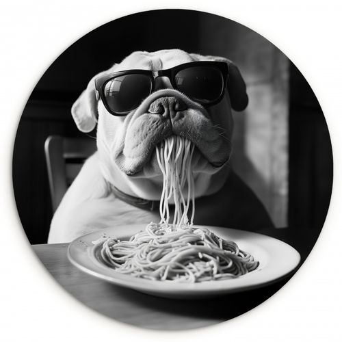 Tableau rond - Chien - Bouledogue - Lunettes - Dur - Animaux