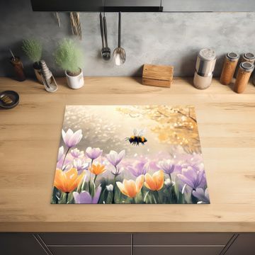 Protection plaque induction - Violettes - abeille - soleil