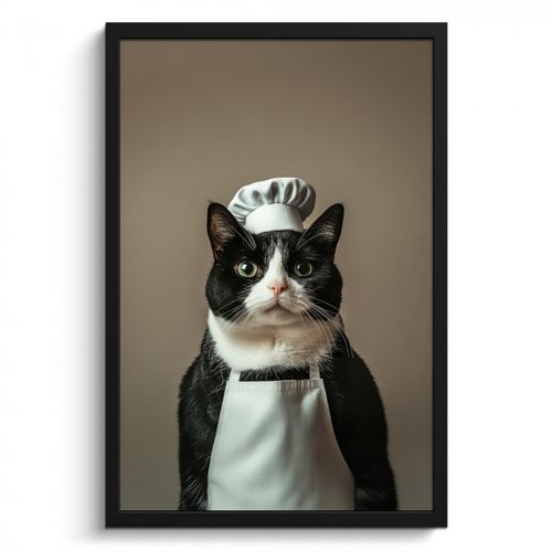 Cadre Photo - Chat - Vêtements de chef - Noir - Blanc