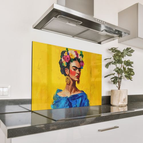 Fond de hotte - Frida Kahlo - Femme - Jaune - Bleu - Fleurs