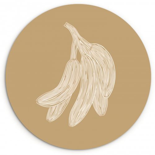 Tableau rond - Bananes - Beige - Dessin au trait - Minimaliste