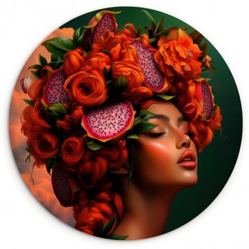 Tableau rond - Femme - Boissons fruits - Roses