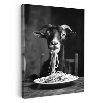 Tableau sur toile - Chèvre - Assiette - Spaghetti - Noir et blanc