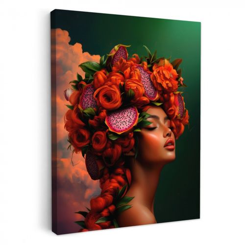 Tableau sur toile - Femme - Boissons fruits - Roses