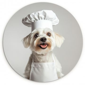 Tableau rond - Chien - Blanc - Cuisinier