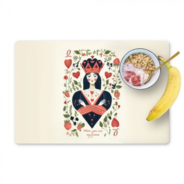 Carte à jouer - Reine de coeur - Fleurs - Coeurs