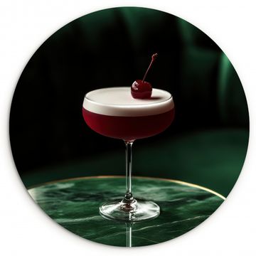 Tableau rond - Cerise - Cocktail - Rouge - Marbre