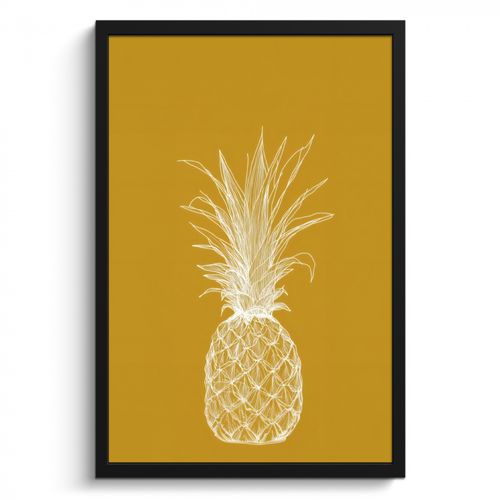 Cadre Photo - Illustration au trait - Ananas - Couronne de feuilles - Jaune ocre