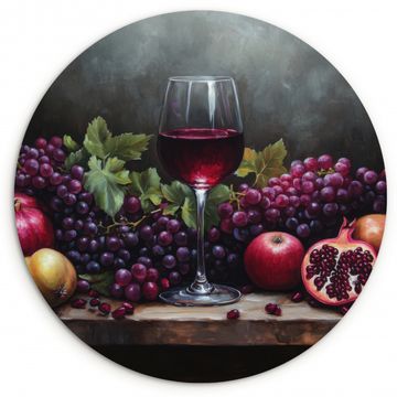 Tableau rond - Vin - Fruits - Nature morte