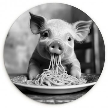 Tableau rond - Cochon - Mignon - Spaghetti - Noir et blanc - Animal