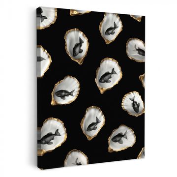 Tableau sur toile - Huîtres - Noir - Poisson - Or