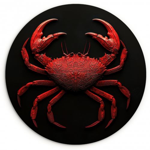 Tableau rond - Crabe - Rouge - Poissons - Crustacés