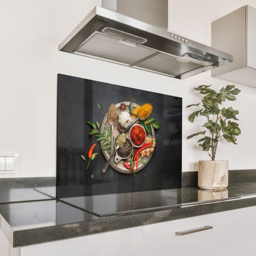 Fond de hotte - Mosaïque d'herbes sur toile sombre