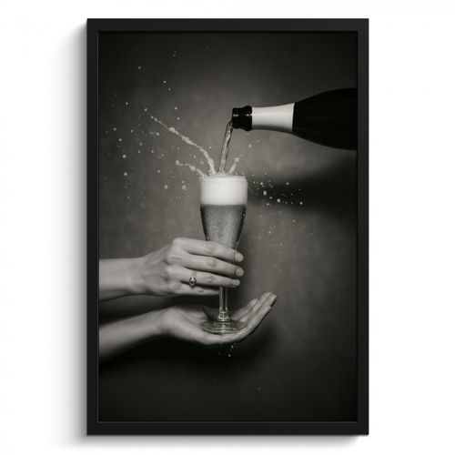 Cadre Photo - Bouteille de champagne - Verre - Minimaliste - Splashes
