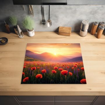 Protection plaque induction - Paysage - Coucher de soleil - Champ de fleurs