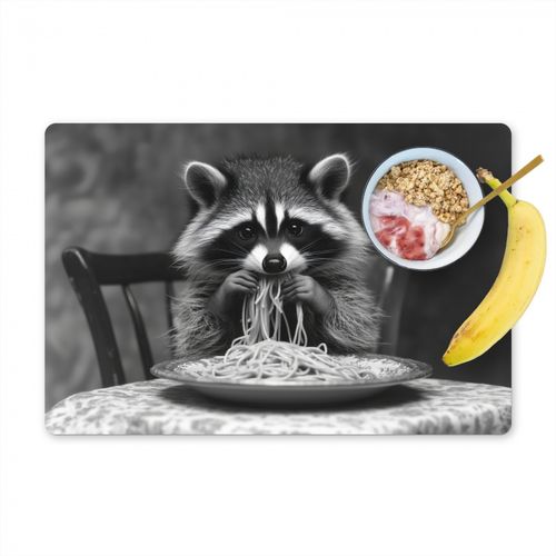 Raton laveur - Mignon - Pâtes - Nappe - Noir - Blanc