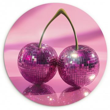Tableau rond - Paillettes - Boule disco - Rose - Cerise