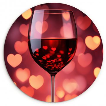 Tableau rond - Rouge - Vin - Coeurs