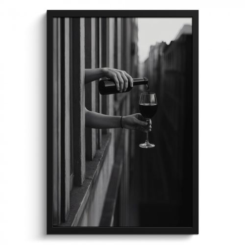 Cadre Photo - Bouteille de vin - Verre - Mains - Fenêtre