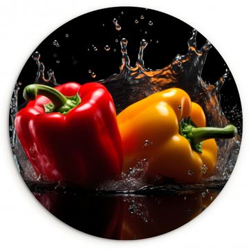 Tableau rond - Piment doux - Eau - Noir - Légumes - Rouge - Jaune
