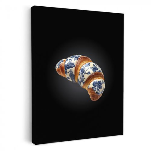 Tableau sur toile - Croissant - Motif floral - Bleu de Delft