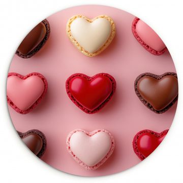 Tableau rond - Macarons - Coeurs - Colorés - Rose