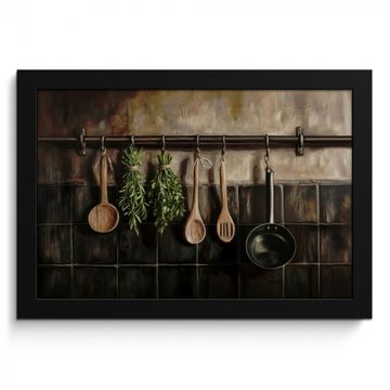 Cadre Photo - Ustensiles de cuisine - Rustique - Carreaux - Épices