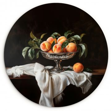 Tableau rond - Nature morte - Pêches - Vintage